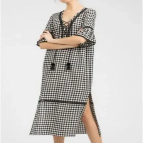 knee length dresses for ladies Prada Fitted Check Midi Dress Black Grey main image 1